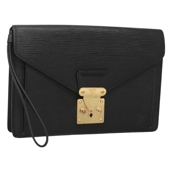 LOUIS VUITTON Epi Serie Dragonne Clutch Bag Black Noir M52612 LV Auth - Picture 1 of 16